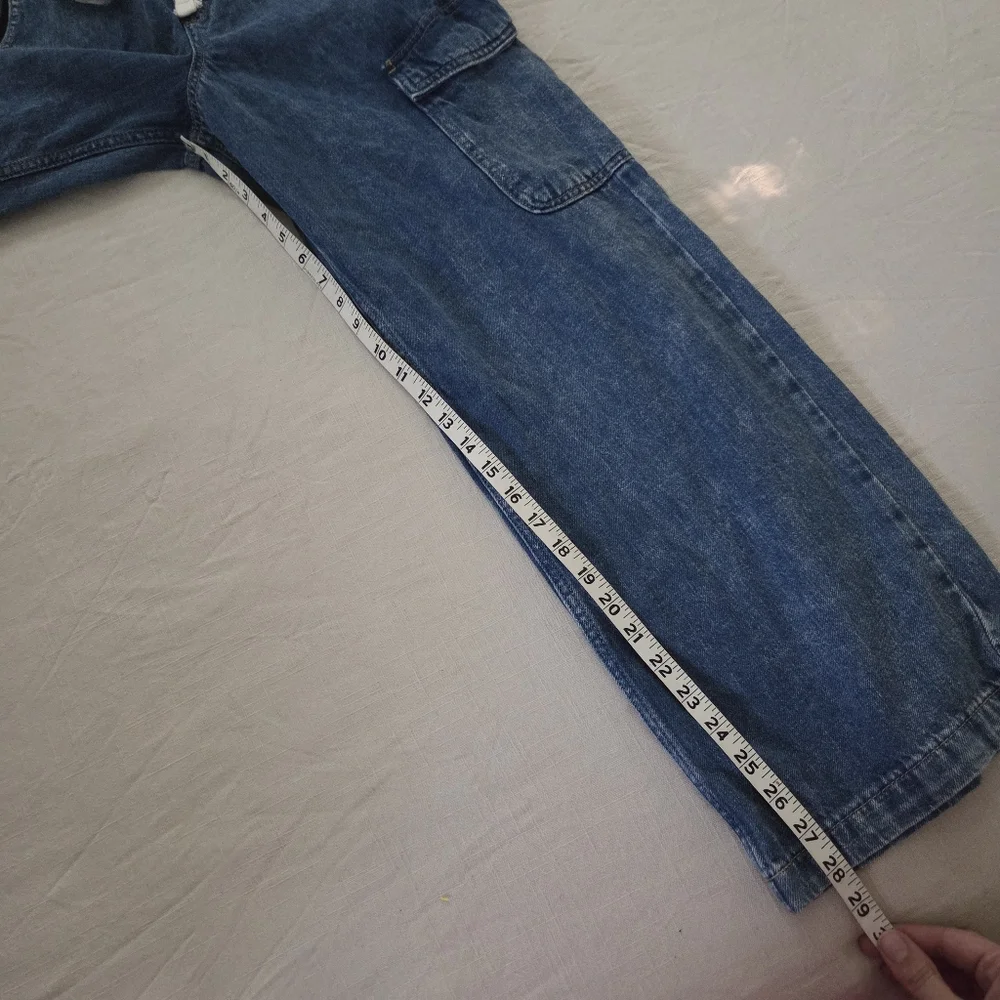 Gap High Rise Wide Leg Blue Denim Cargo Pants XS Womens Stretchy 26 Inch Waist - Picture 7 of 12